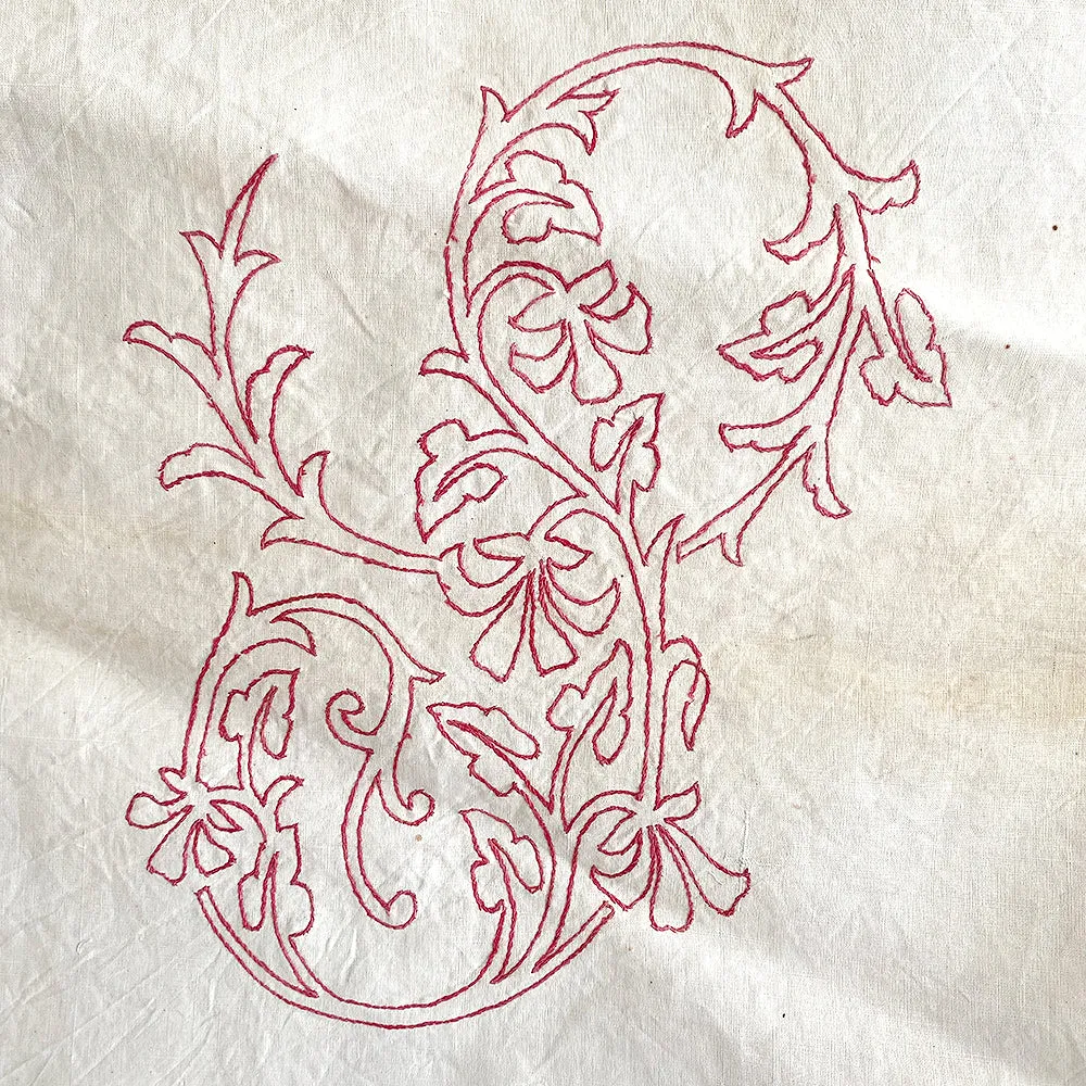 French General panneau redwork ancien SS coton 142x89 cm