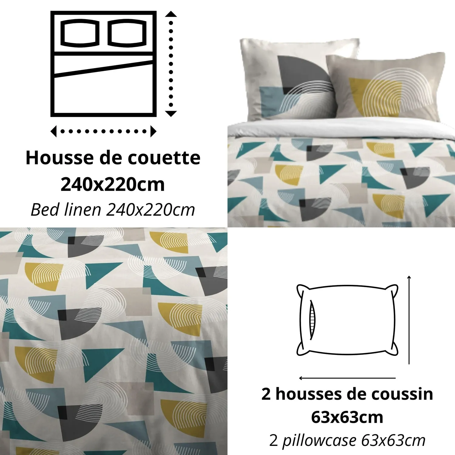 STOF Minnesota parure housse couette 240x220 bleu vert