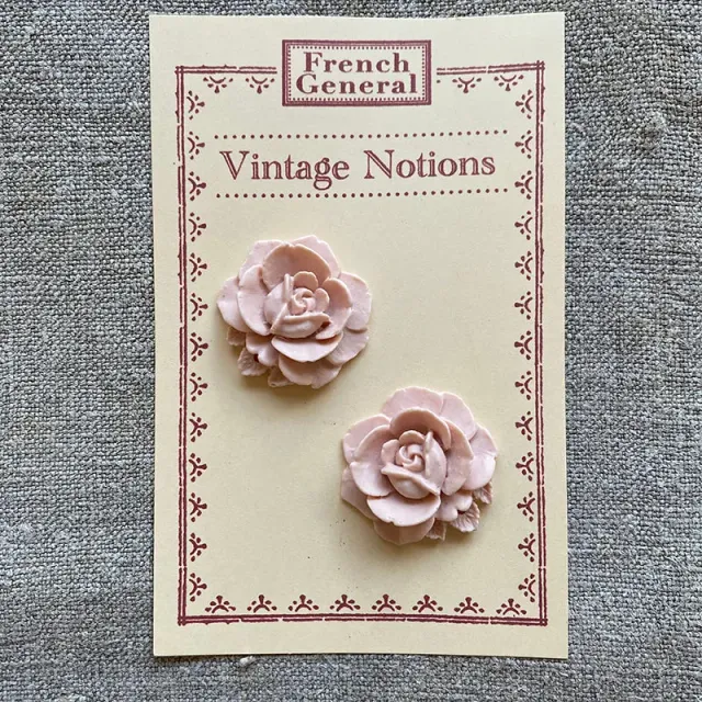 French General floral cabochon rose pâle lucite 34 mm lot de 2