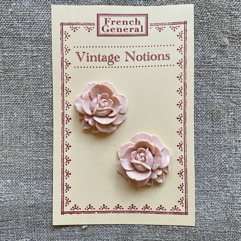 French General floral cabochon rose pâle lucite 34 mm lot de 2