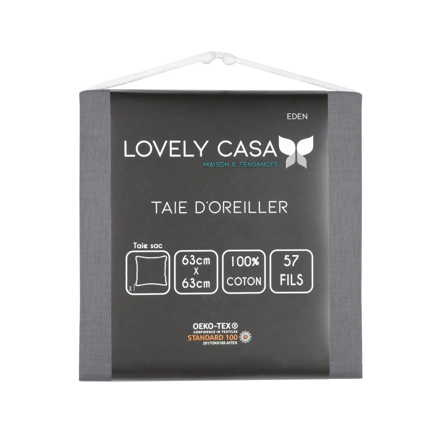 Stof Eden taie d’oreiller 63x63 cm ardoise coton