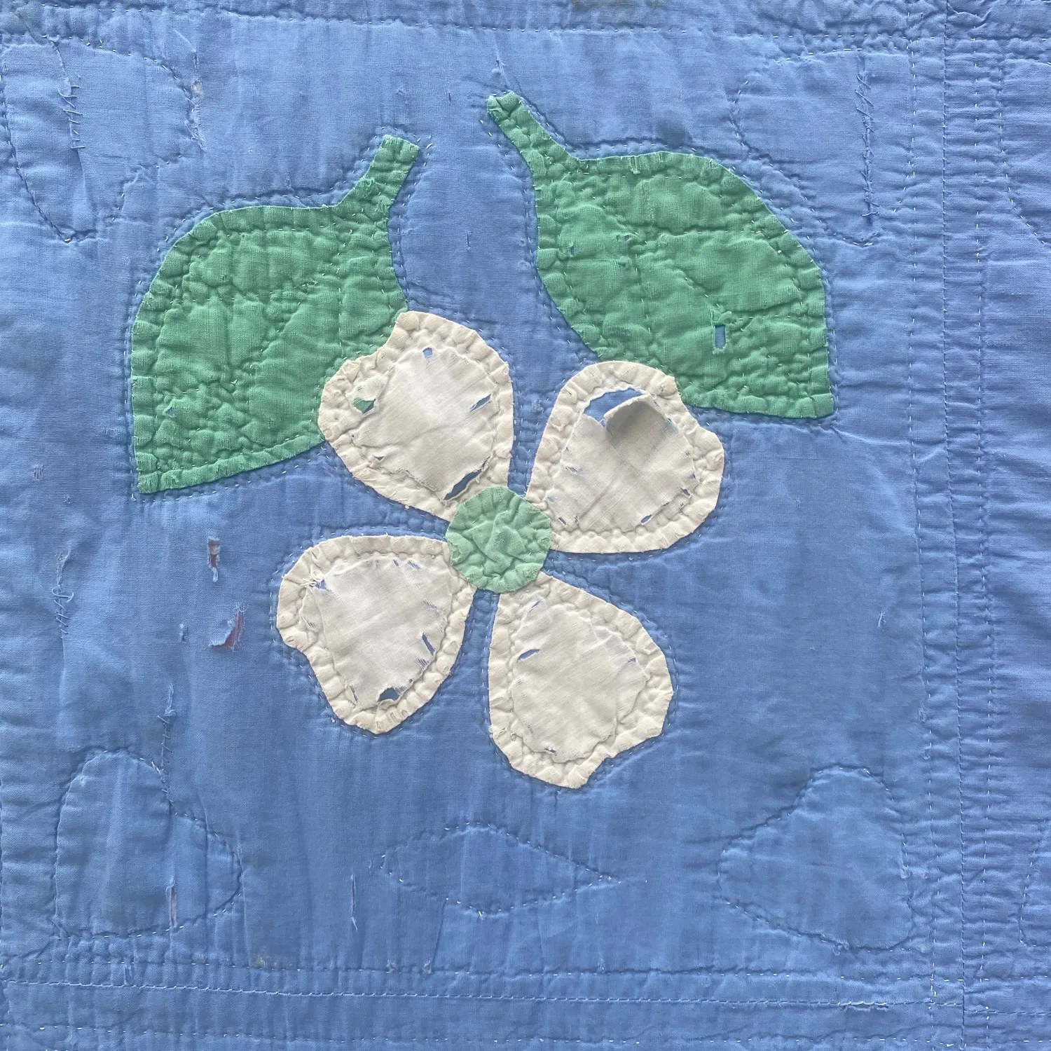 French General Vintage Floral quilt ancien appliqué bleu 231x178 cm