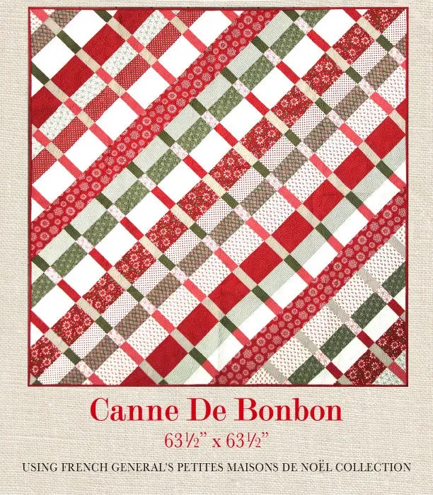 French General Canne de Bonbon patron quilt maisons Noël imprimé