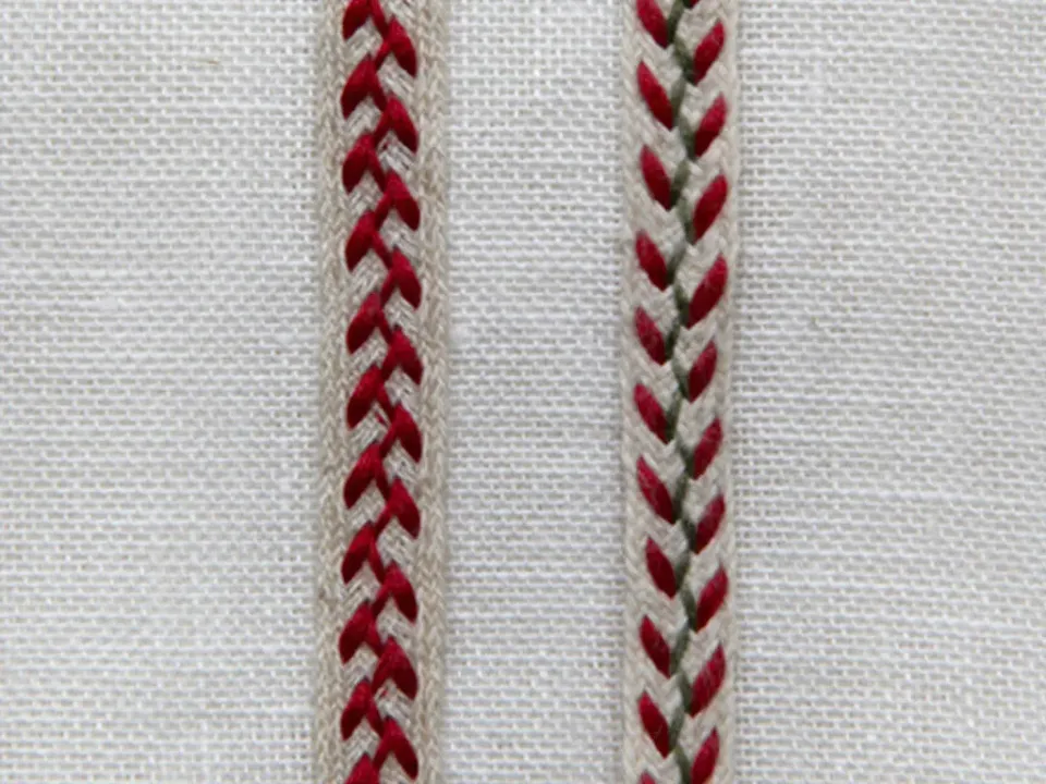La Croix et La Manière galon point d'épine lin naturel rouge 0,8 cm