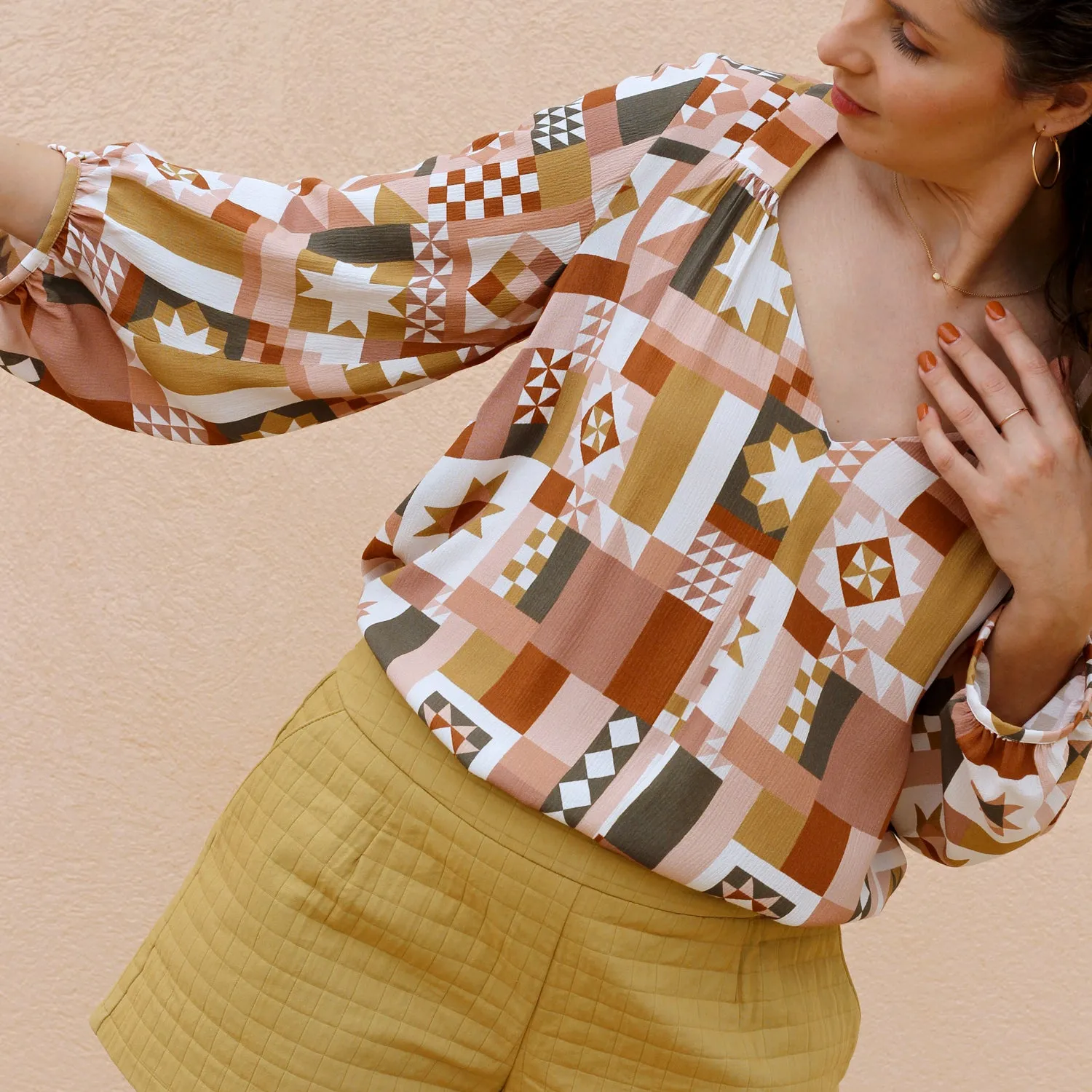 La Maison Naïve Crêpe Marocain Patchwork Cannelle coupon tissu viscose