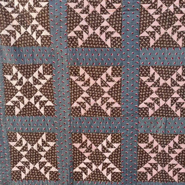 French General Wild Goose Chase quilt ancien 196x218 piécé main