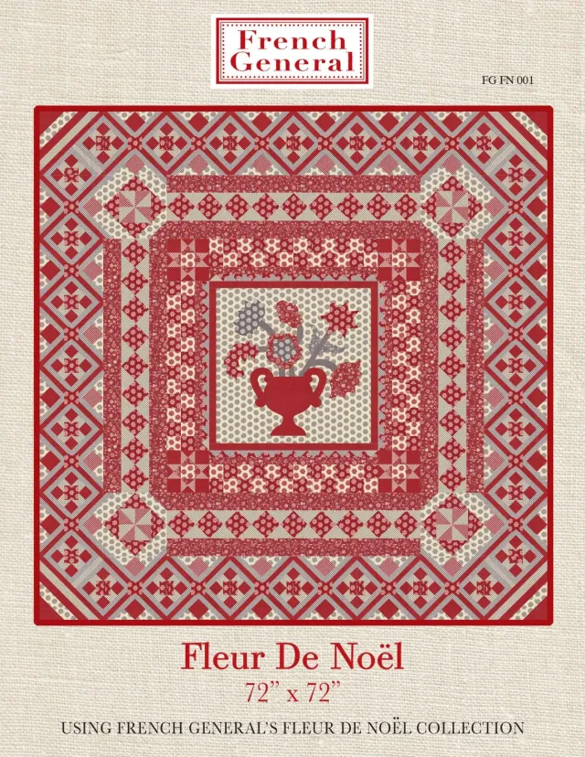 French General Fleur de Noel patron quilt imprimé 72x72