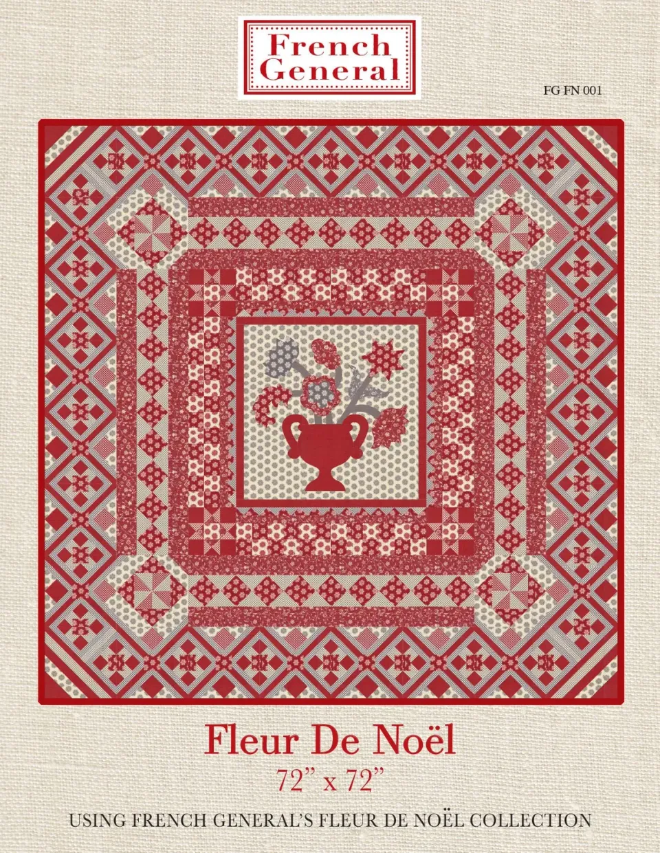 French General Fleur de Noel patron quilt imprimé 72x72