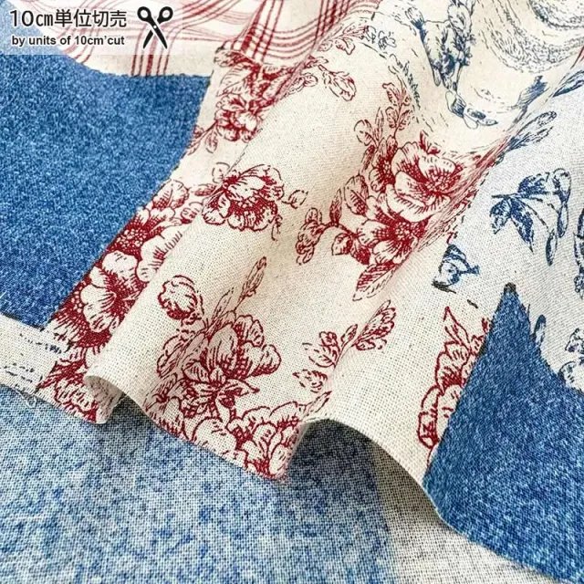 Yoko Saito web2602-A02 tissu coton bleu rouge au mètre