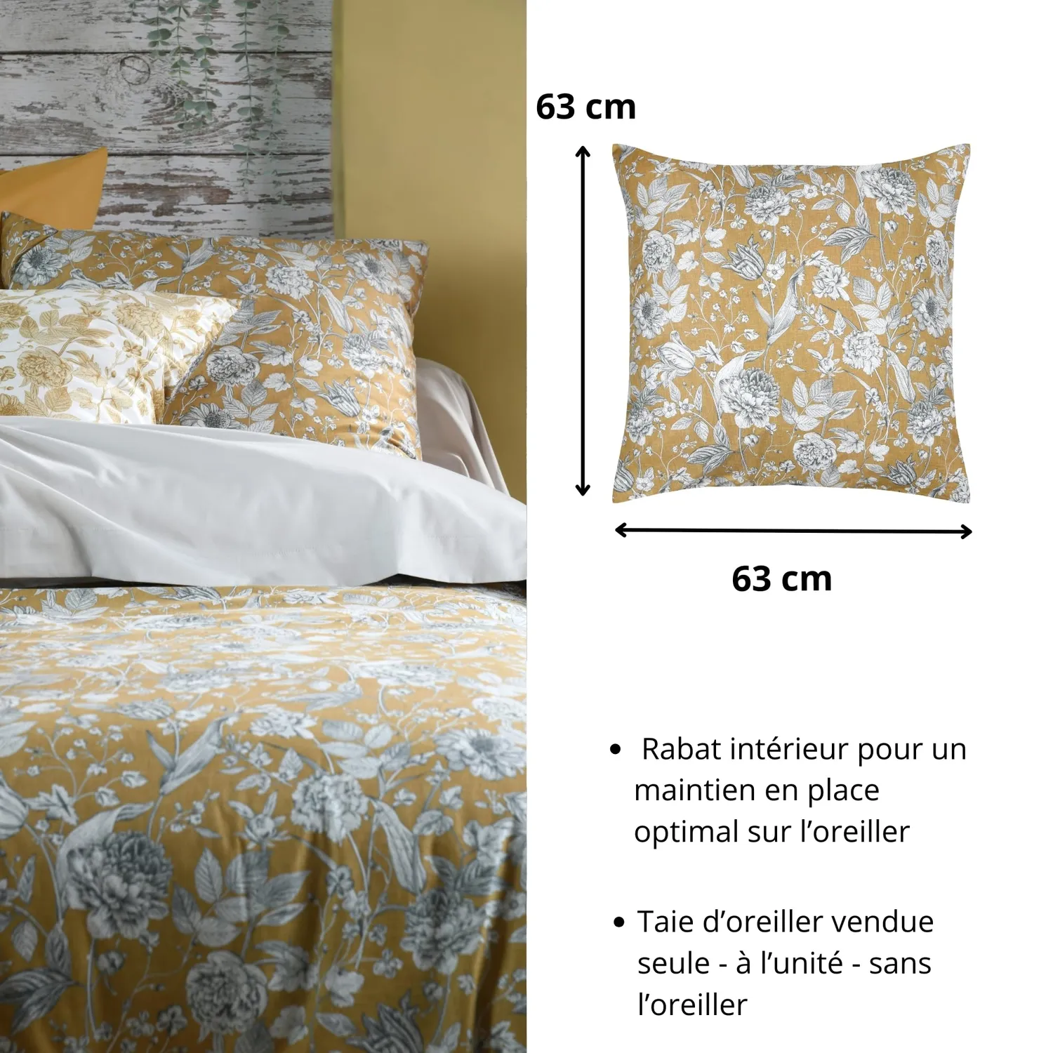 STOF Jacinthe taie d'oreiller 63x63 jaune percale