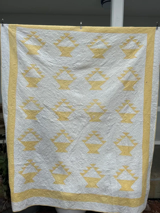 French General quilt vintage paniers jaune 62x76 pouces