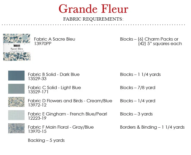 French General Sacre Bleu patron quilt Grande Fleur coton