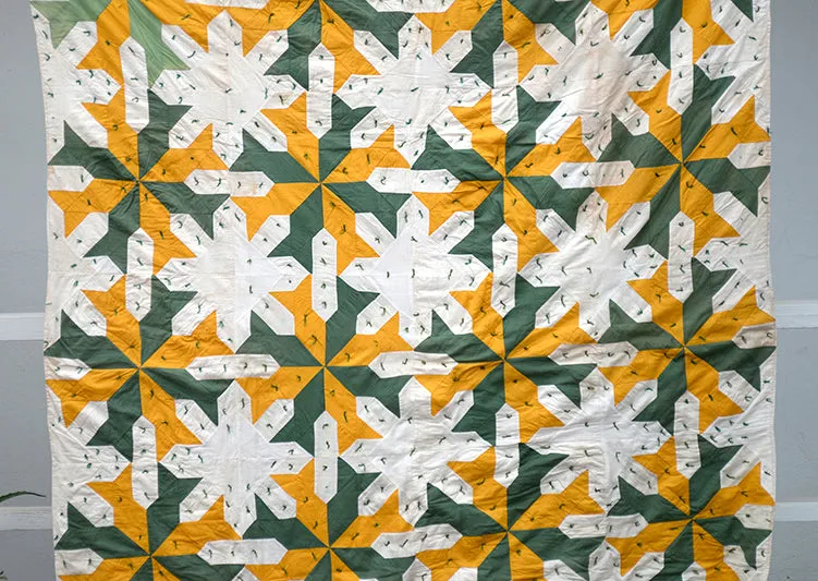 French General Snowflake quilt ancien coton moutarde 152x190