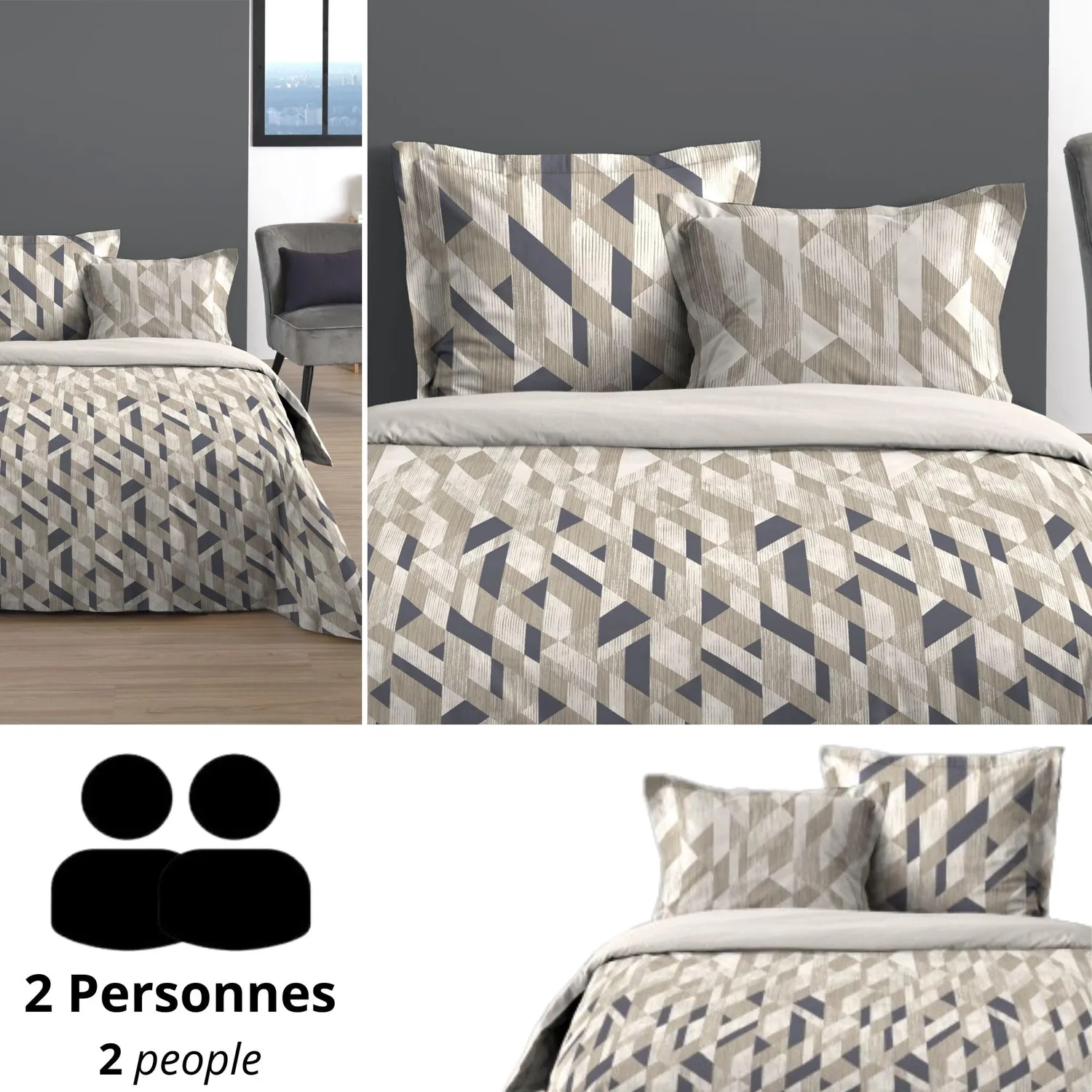 Stof Byron 240x220 parure housse de couette gris coton