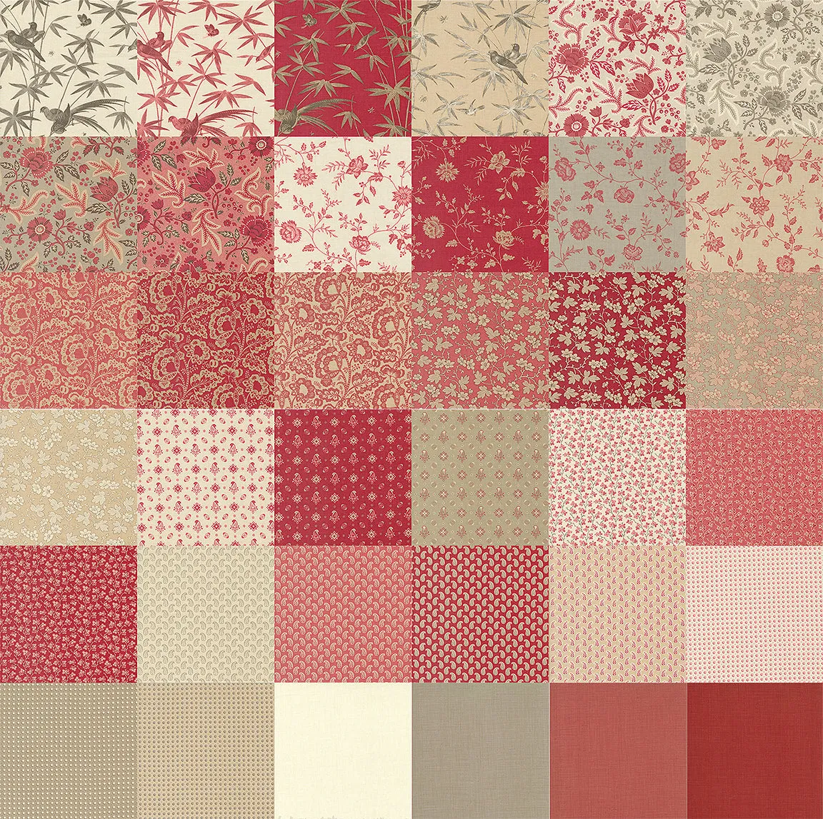 French General Rouenneries Trois fat quarters coton 38 pièces