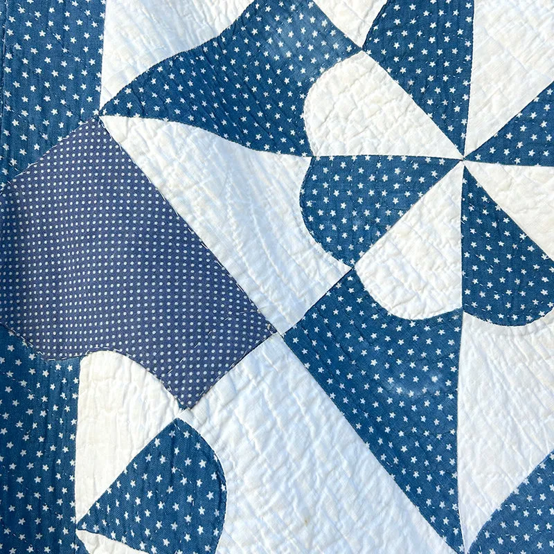French General Blue Flower quilt ancien coton 198x200 cm