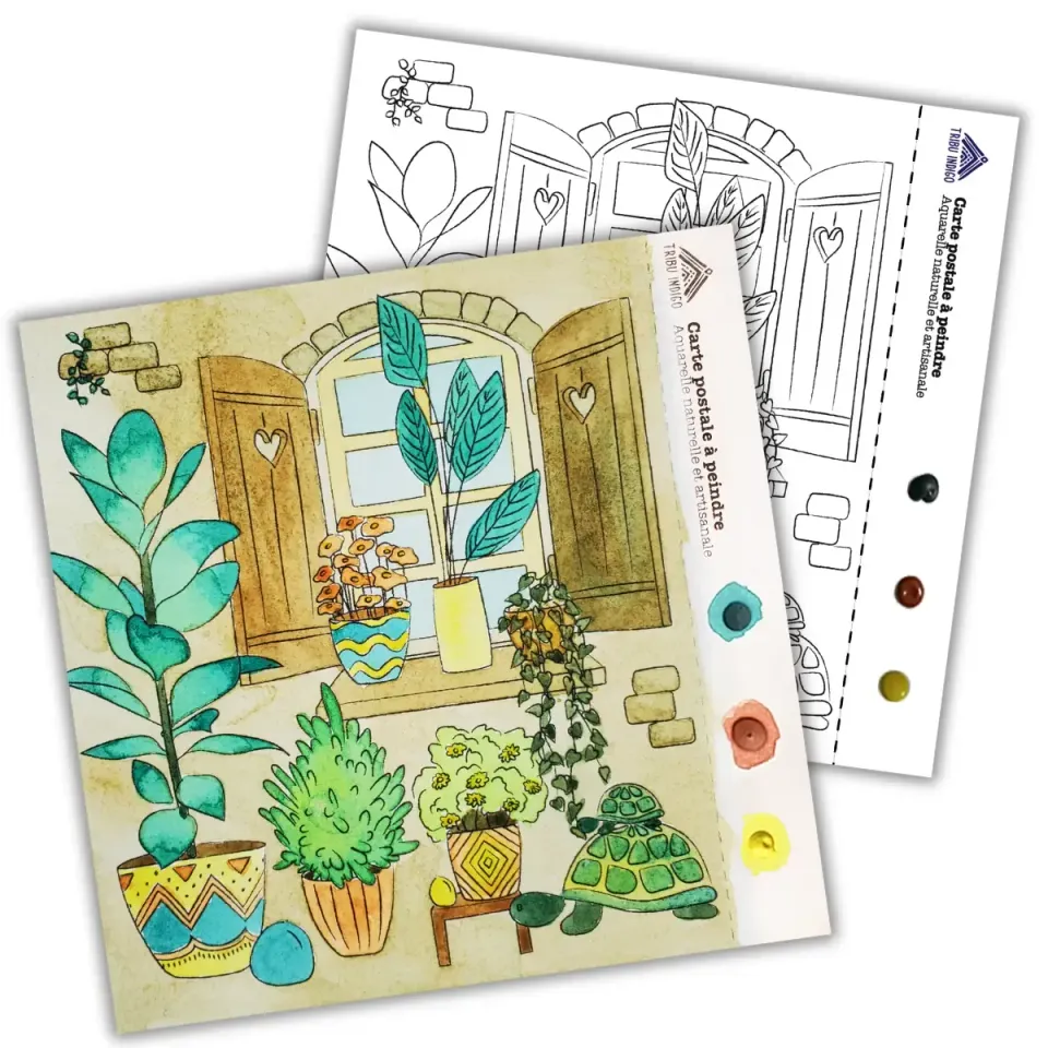 Tribu Indigo fenêtre fleurie carte à peindre pigments naturels