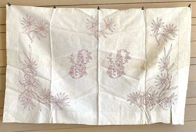 French General panneau redwork ancien SS coton 142x89 cm