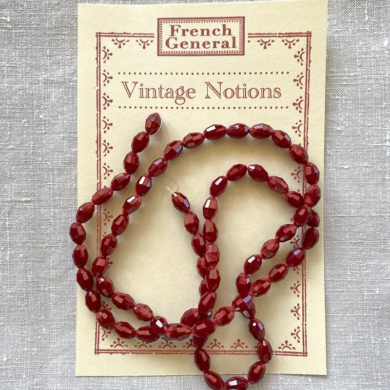 French General Vintage perles en verre cranberry foncé un rang