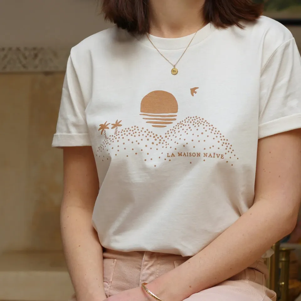 La Maison Naïve Soleil t-shirt coton bio blanc cassé tomette