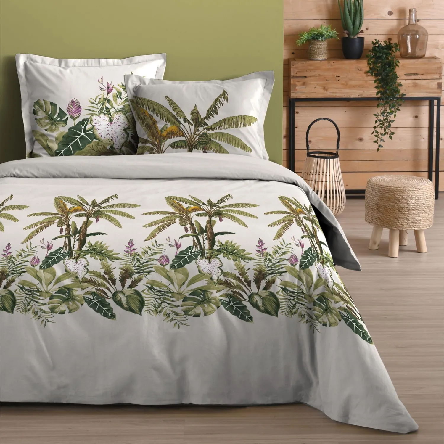 Stof Antilles housse couette 240x220 vert coton +2 taies