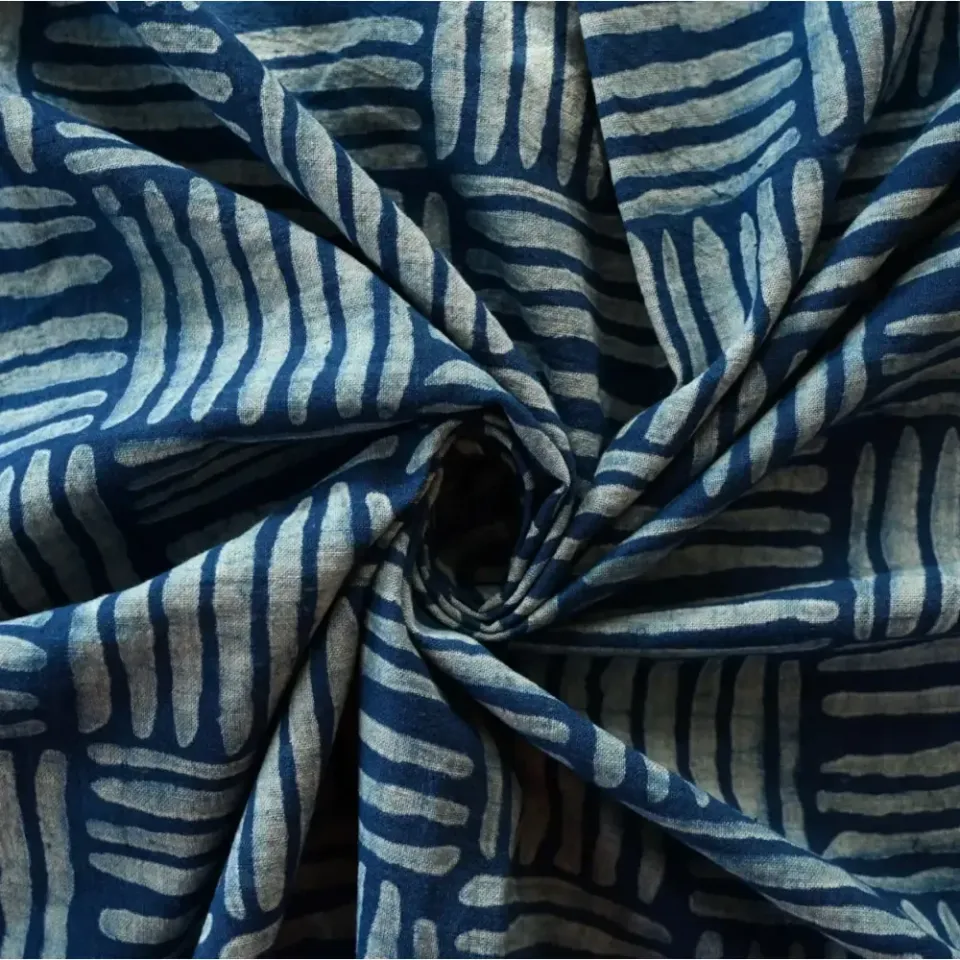 Tribu Indigo tissu coton bio traits bleu 115g au mètre