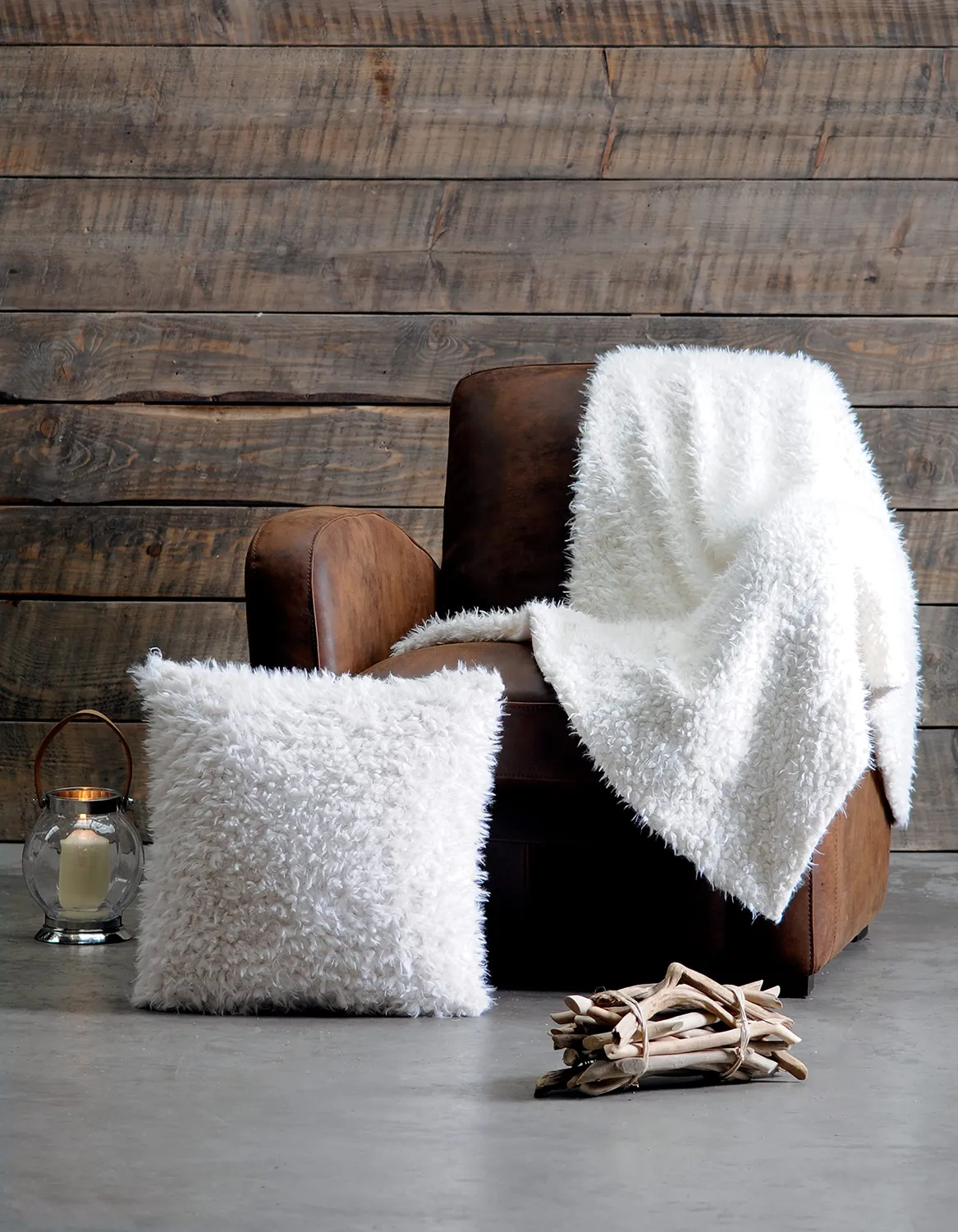 STOF Charme housse coussin 40x40 cm blanc fourrure
