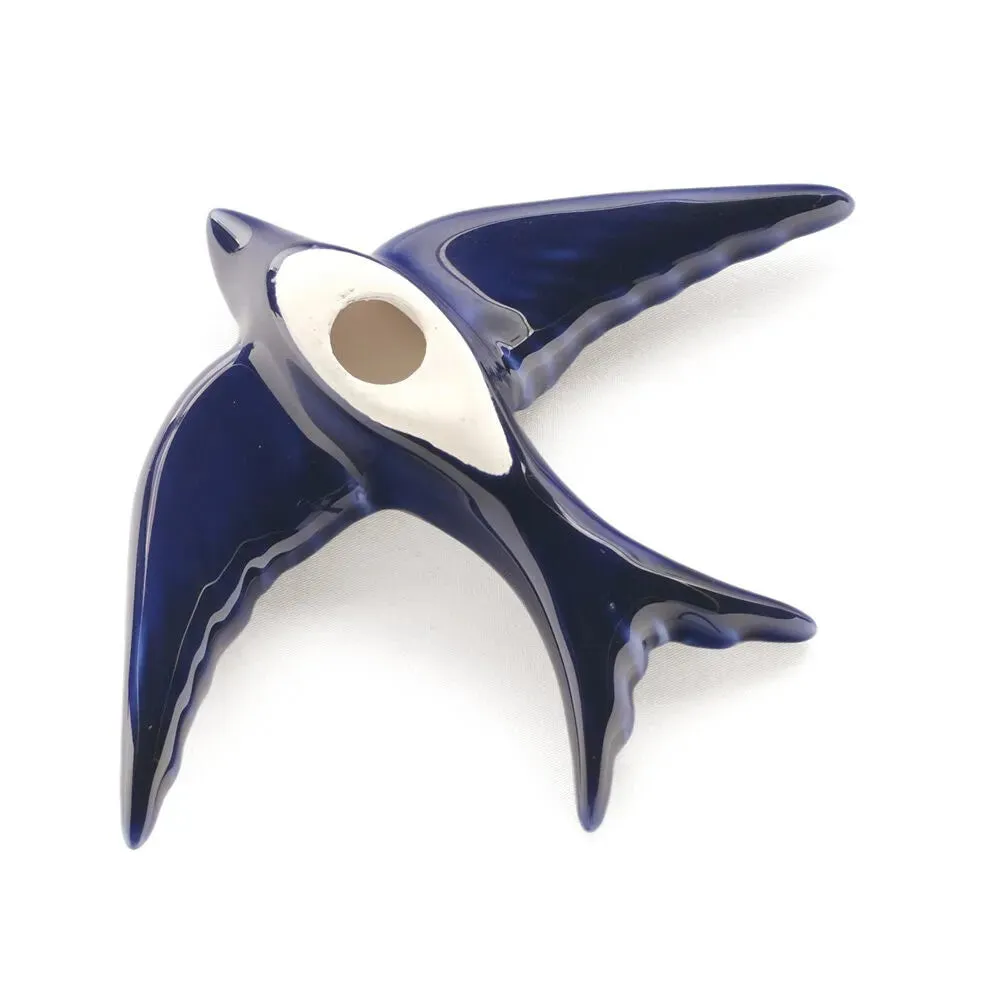 La Maison Naïve lot 3 hirondelles céramique indigo émaillée