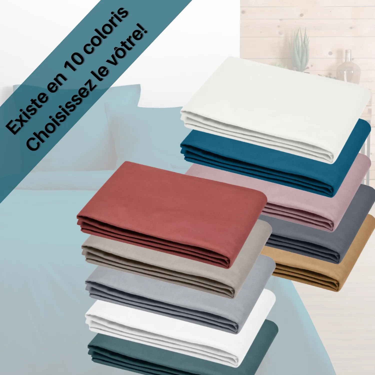 STOF Eden drap plat 240x300 pétrole coton