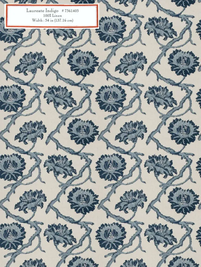 French General Laureate tissu ameublement indigo au mètre