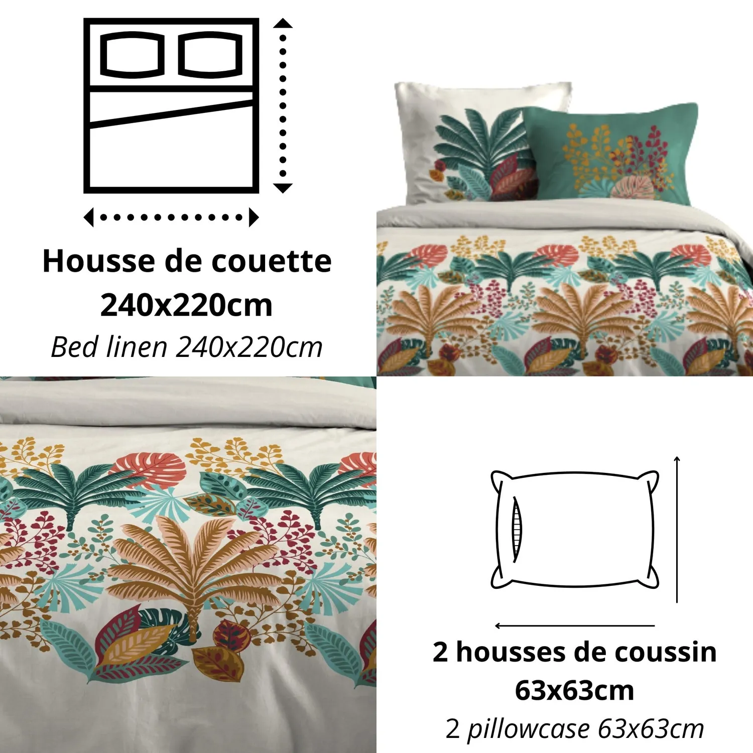 Stof Djibouti housse couette 240x220 multicolore coton taies