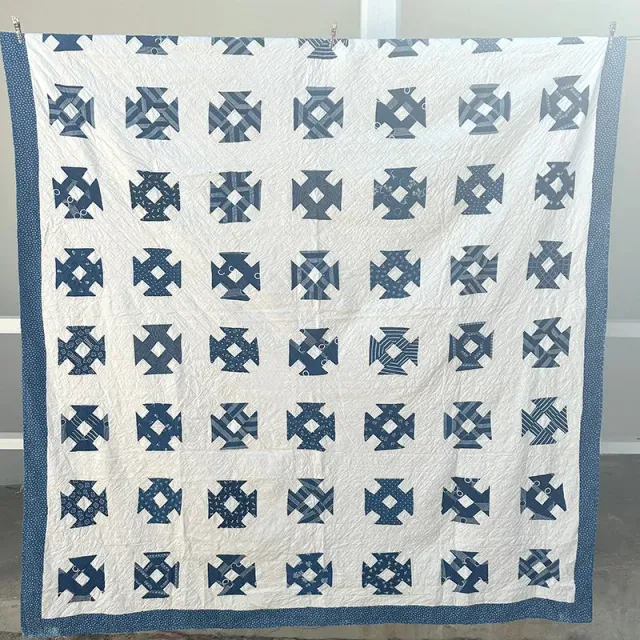 French General Shoo Fly quilt ancien bleu indigo 71x80