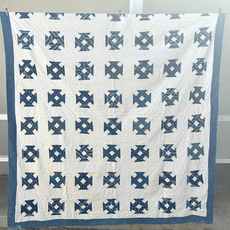 French General Shoo Fly quilt ancien bleu indigo 71x80