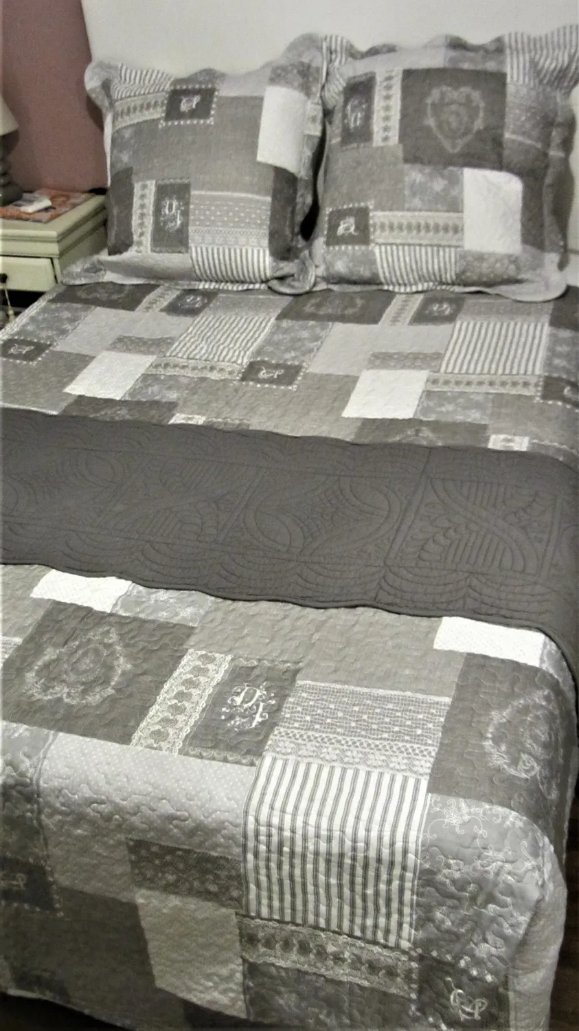 Stof Arkansas boutis 260x240 cm gris + 2 taies patchwork