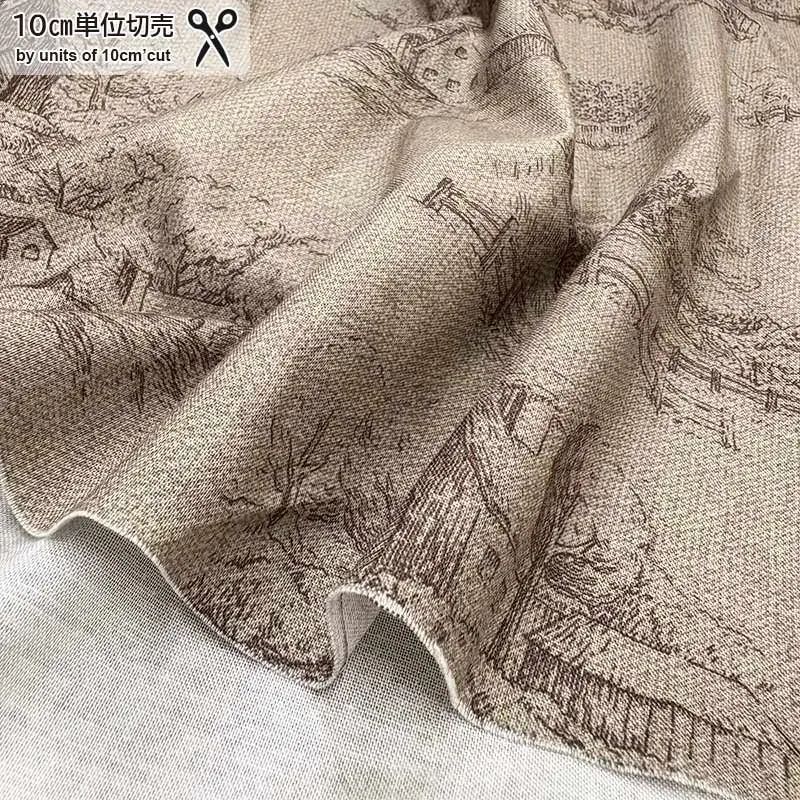 Yoko Saito 2026-02-A08 tissu coton maisons beige au mètre