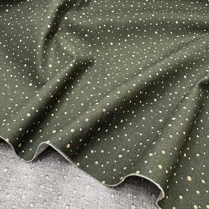 Yoko Saito 2026-03-A12 tissu coton pois kaki fond vert