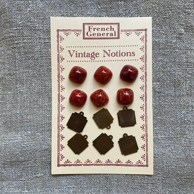 French General Porphyre Rouge cabochons verre lot 6