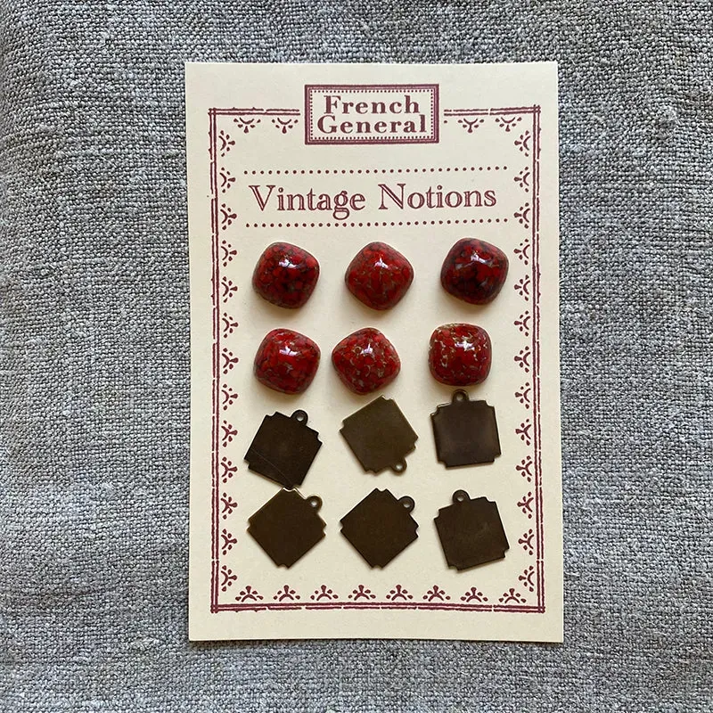 French General Porphyre Rouge cabochons verre lot 6