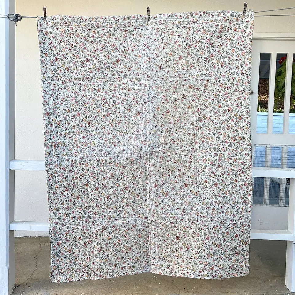 French General Boutis floral français quilt ancien 62x48