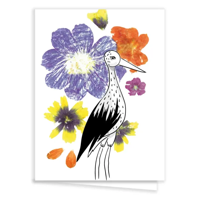 Tribu Indigo Cigogne carte de vœux fleurie A6 recyclée