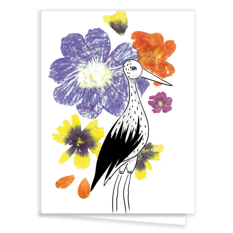 Tribu Indigo Cigogne carte de vœux fleurie A6 recyclée
