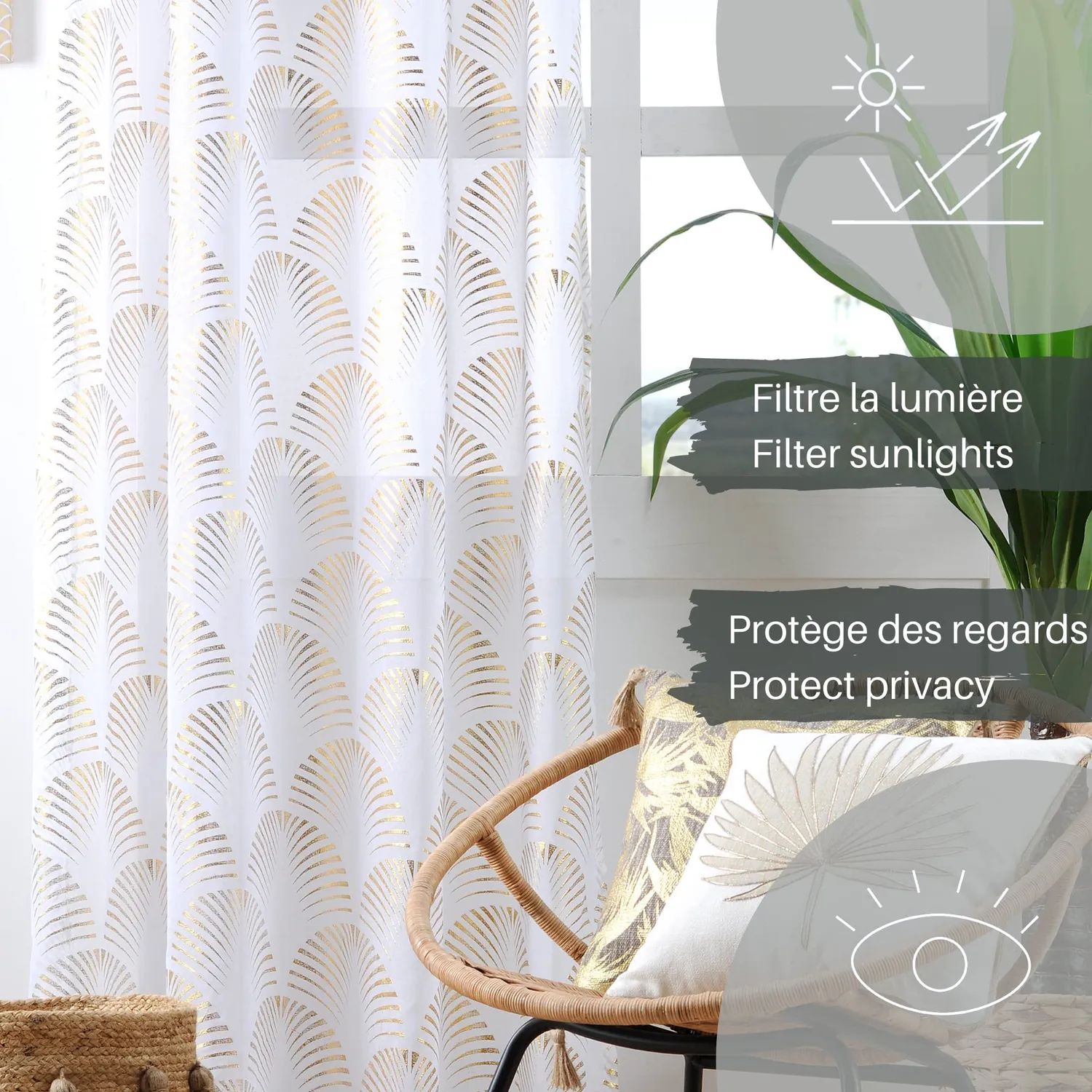 Lovely Casa Maldives voilage 140x260 cm or exotique
