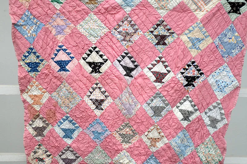 French General Basket quilt ancien 173x224cm cousu main