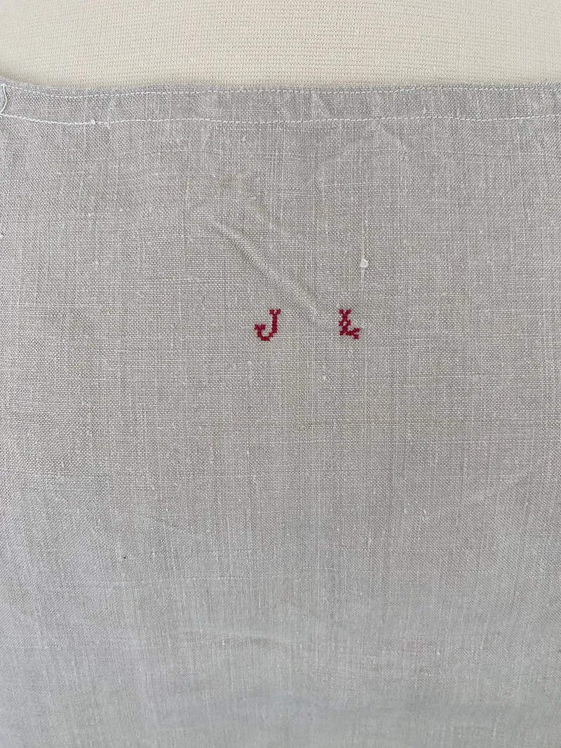 French General chemise ancienne lin naturel monogramme JL taille 12-14