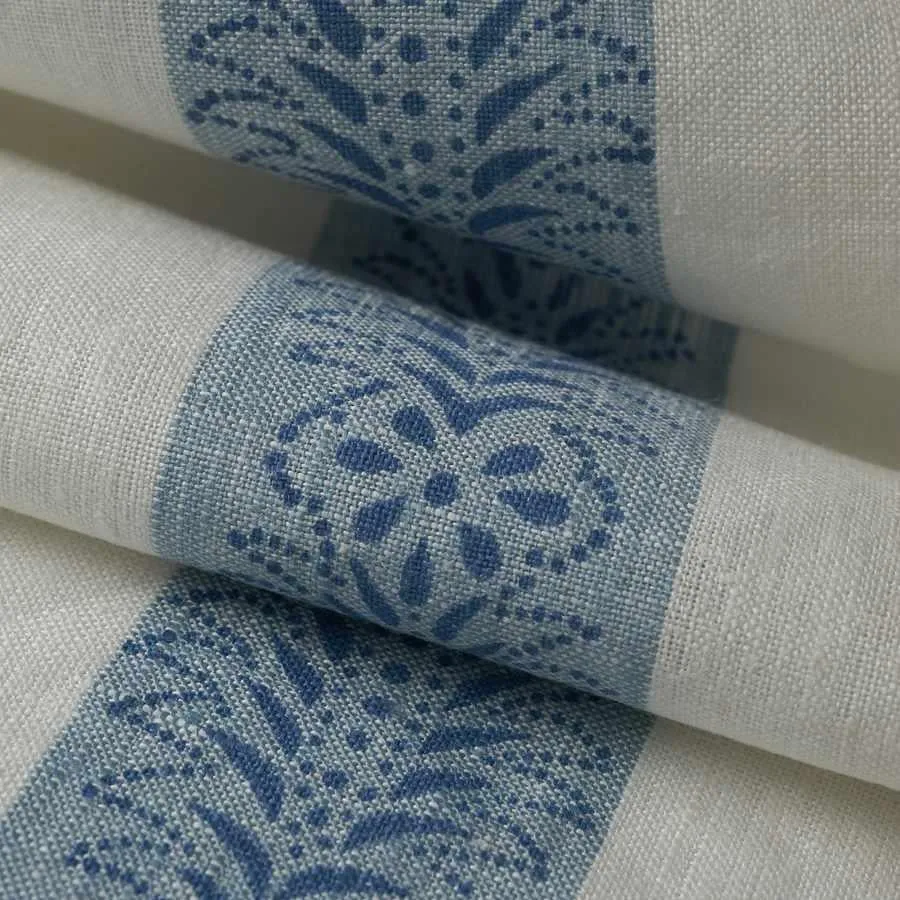 French General Elodie Bleu tissu lin indigo ameublement mètre