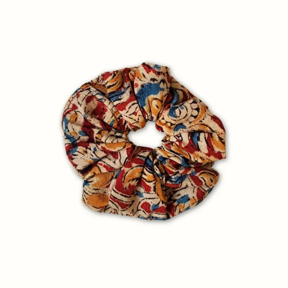 Tribu Indigo chouchou kalamkari coton bio coloré