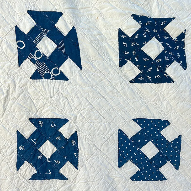 French General Shoo Fly quilt ancien bleu indigo 71x80