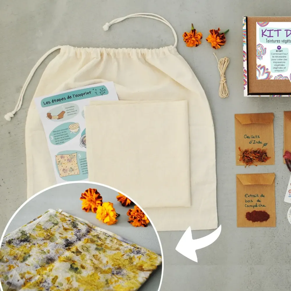 Tribu Indigo écoprint kit DIY teinture foulard + pochon