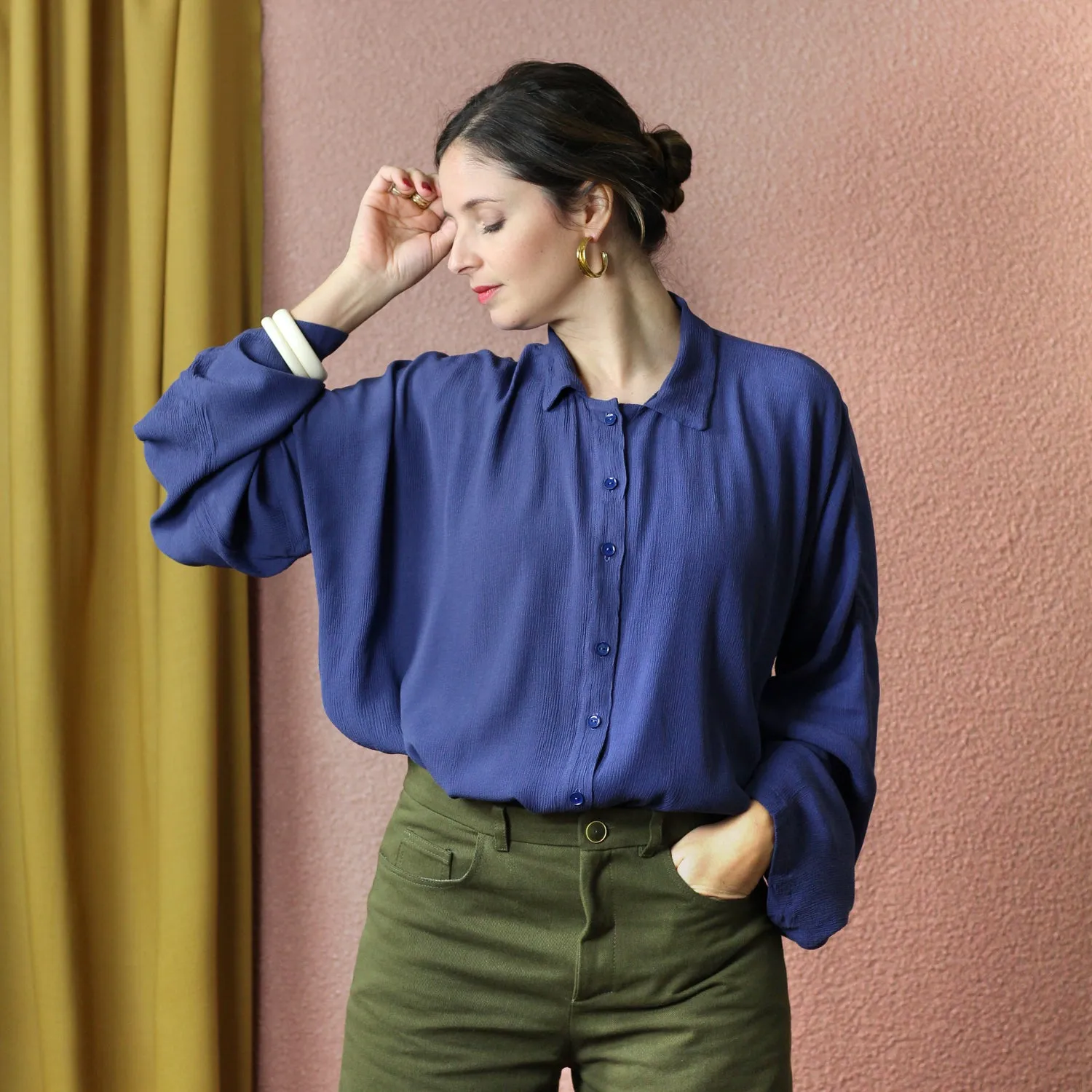 La Maison Naïve Crêpe Marocain tissu viscose indigo au mètre