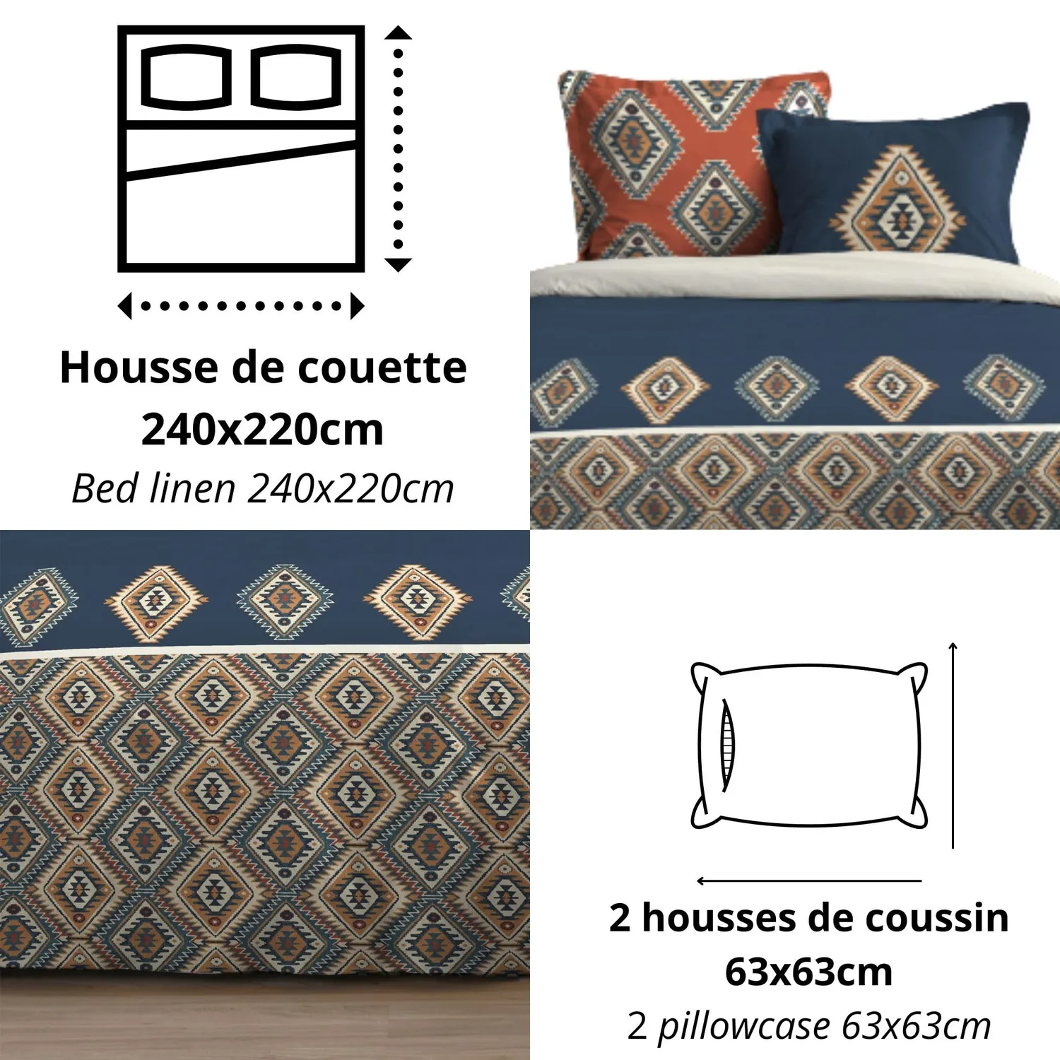 STOF Louisiane parure housse de couette 240x220 multicolore coton